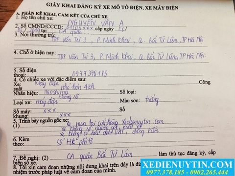 Hướng dẫn điền giấy khai đăng ký xe máy điện Hướng Dẫn Điền Giấy Khai Đăng Ký Xe Máy Điện
