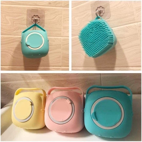 Cọ Tắm Silicon Vuông Có Ngăn Chứa Dầu Tắm Tiện Lợi, cọ tắm silicon matssage