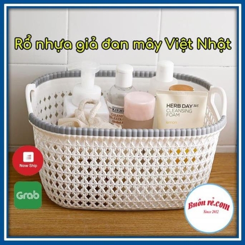 Giỏ caro thấp đựng đồ đa năng có quai cầm Việt Nhật, Rổ nhựa đựng đồ dùng học tập, decor trang trí phòng (3372) -br01241