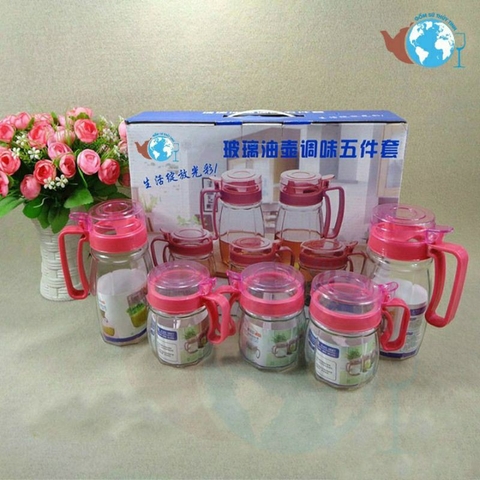 Combo 5 Hũ Thủy Tinh Đựng Gia Vị Và Dầu Ăn