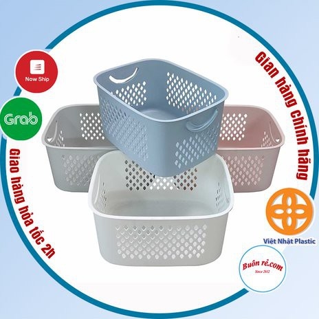 Giỏ caro thấp đựng đồ đa năng có quai cầm Việt Nhật, Rổ nhựa đựng đồ dùng học tập, decor trang trí phòng (3372) -br01241
