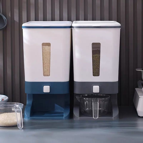 Thùng đựng gạo 10kg Hokori cao cấp Việt Nhật 5338 nhấn nút là lấy được gạo tặng kèm cốc đong  aladanh-net-vn
