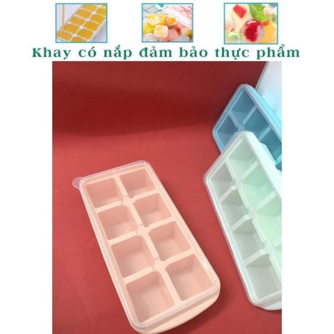 Khay đá 8 viên có nắp Việt Nhật nhựa dẻo, vỉ đá, khay trữ đồ ăn dặm cho bé, khuôn làm thạch bền đẹp (MS:6932) -br01266