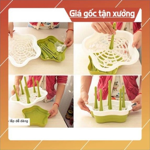 { HÀNG CAO CẤP}Khay hoa úp cốc chén 2 lớp Việt Nhật có 6 nhánh móc ly tiện dụng.