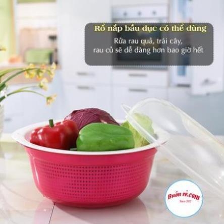 Rổ nắp bầu dục Việt Nhật, bộ rổ nhựa kèm chậu có nắp đậy rửa rau hoa quả hàng cao cấp tiện lợi (MS 3278-3279) -br 01254