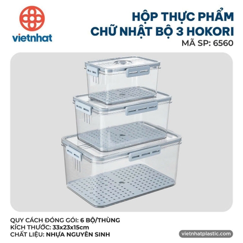 HỘP THỰC PHẨM CHỮ NHẬT BỘ 3 HOKORI 6560