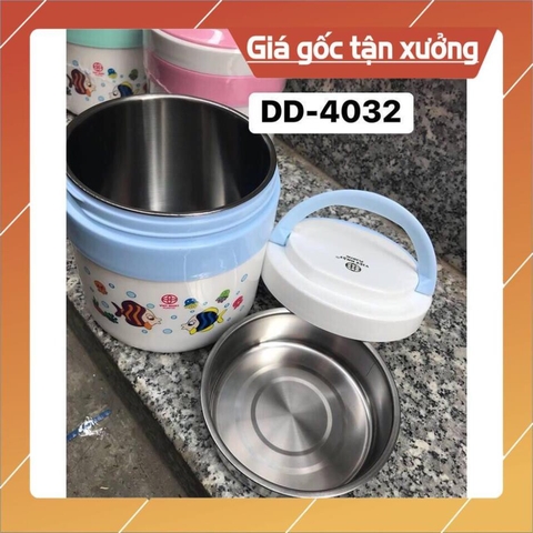 Hộp cơm giữ nhiệt 2 ngăn ruột inox nhựa Việt Nhật No 4032| Cặp lồng giữ nhiệt 2 tầng