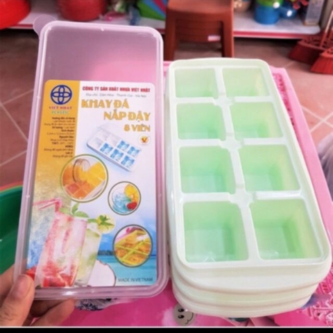Combo 3 Khay Đá Có Nắp Loại 8 Viên Nhựa Việt Nhật
