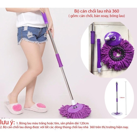 [Giá hủy diệt] [Chính hãng] Cây chổi lau nhà xoay 360 thân inox kèm bông lau