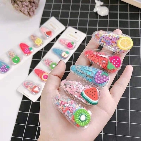 Vỉ 5 Kẹp Tóc Hoa Quả Siêu Yêu Cho Bé Gái
