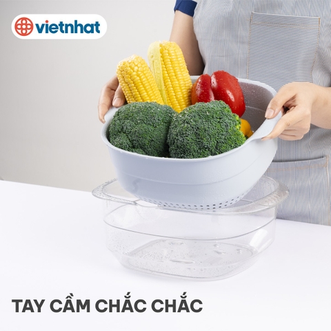 Bộ rổ vuông 2 lớp Việt Nhật (MS:2338/2339) - Bộ rổ kèm chậu hứng nước rửa rau củ đựng hoa quả trái cây   aladanh-net-vn