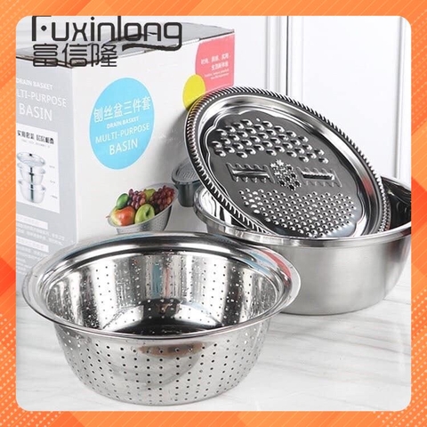 Bộ bào nạo rau củ kiêm rổ và chậu Inox Cao cấp đa năng 3 trong 1 tiện lợi nhuavietnhat