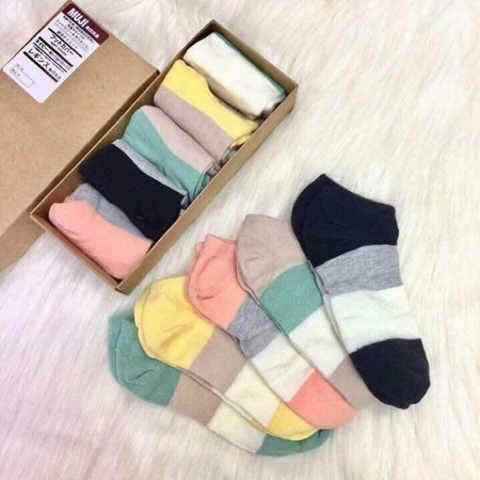 Tất Hộp Muji 5 Đôi Màu Kẻ Đã Về Hàng Rồi Khách