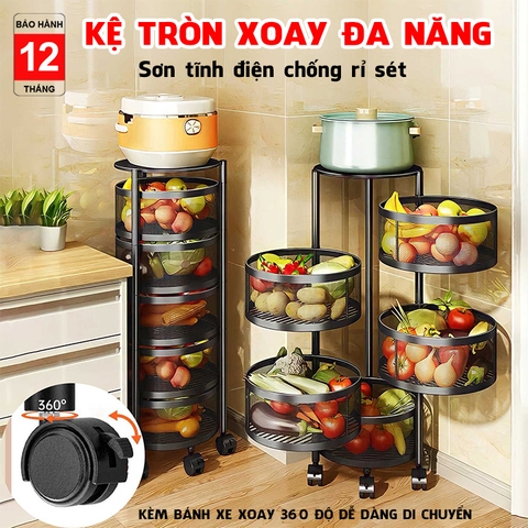 kệ tròn xoay 360 đa năng được làm từ sắt sơn tĩnh điện có bánh xe di chuyển rễ ràng