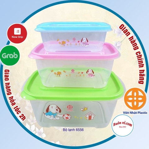 Bộ 3 hộp đựng thực phẩm thức ăn Việt Nhật (MS:6556), Hộp lạnh trữ đồ đông chắc chắn an toàn- Br 01380