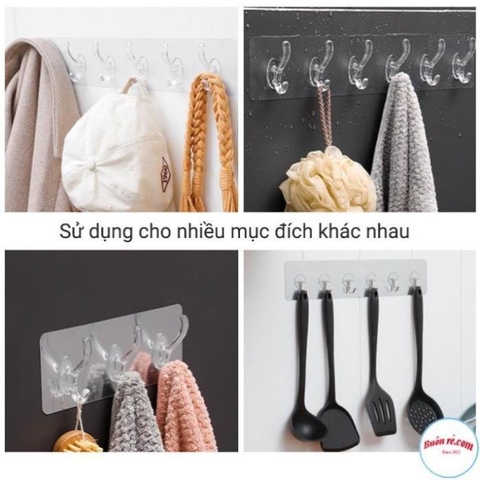 Thanh Treo Đồ Dán Tường 6 Móc Liền Mạch 3D-Trong Suốt Siêu Dính -Siêu Chịu Lực