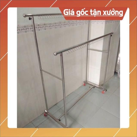 Sào phơi, giàn phơi đôi vuông inox 201 hàng đẹp có bánh xe loại đại