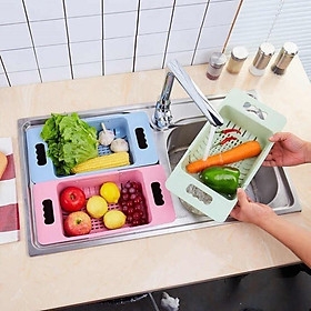 Rổ rửa rau thu gọn Giá đựng đồ ăn thực phẩm hoa quả có tay gác bồn rửa bát điều chỉnh độ dài - Xanh