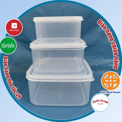 Bộ 3 hộp nhựa chữ nhật (6538) Việt Nhật đựng thực phẩm, Hộp bảo quản thức ăn -Buôn rẻ 01379