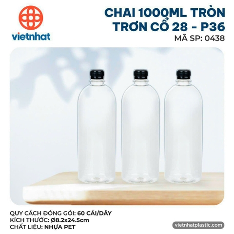 CHAI 1000ML TRÒN TRƠN CỔ 28 P36-0438