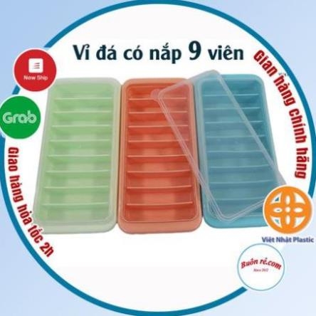 Khay đá có nắp đậy 9 viên Việt Nhật, vỉ đá, khuôn thạch rau câu, kẹo dẻo, khay trữ đồ ăn dặm cho bé (MS:6933) -br01244