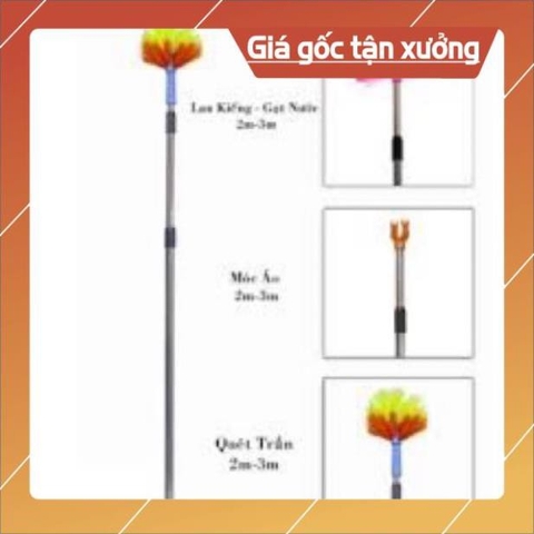 Gậy quét mạng nhện 3 mét 3 chức năng : treo quần áo, lau kính có thể thu gọn