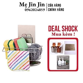 Kệ/giỏ đựng miếng rửa chén bát inox dán tường Siêu Chắc, có khay hứng nước.