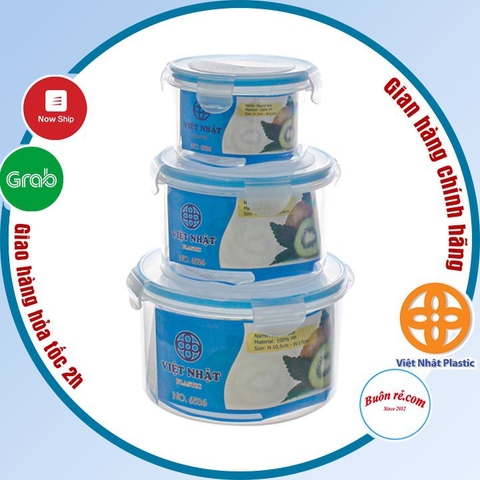 Bộ 3 hộp bảo quản thực phẩm Việt Nhật hộp tròn có nắp gài đựng thức ăn an toàn tiện dụng (MS 6536) -Buôn rẻ 01232