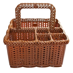 rổ nhựa vuông mây đan 6 ngăn có quai sách kiểu dáng Hàn Quốc để bàn trang điểm TL 054 - Cam