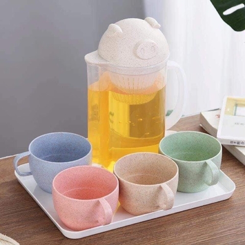 Bộ Bình Trà Kèm 4 Cốc Lúa Mạch Hình Lợn 16L