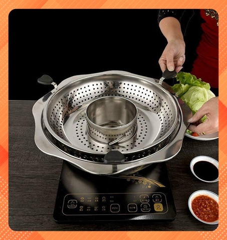 Nồi lẩu xoay inox 2 trong 1 cao cấp sz 32cm dùng cho mọi loại bếp tiện lợi nhuavietnhat