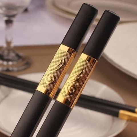 {HÀNG CAO CẤP}Bộ 10 đôi Đũa mạ vàng, Đũa ăn cao cấp đũa khảm vàng hàn quốc Chống Trơn- Chống Trượt- Chống Mốc- Bền Mầu