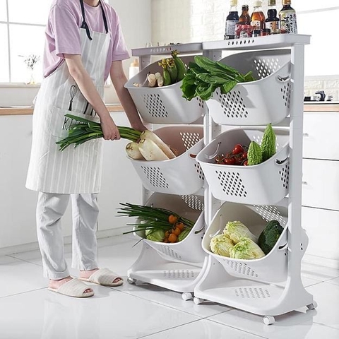 Kệ đựng đồ 3 tầng đa năng 5567, Rổ đựng quần áo 3 tầng có bánh xe nhựa Việt Nhật