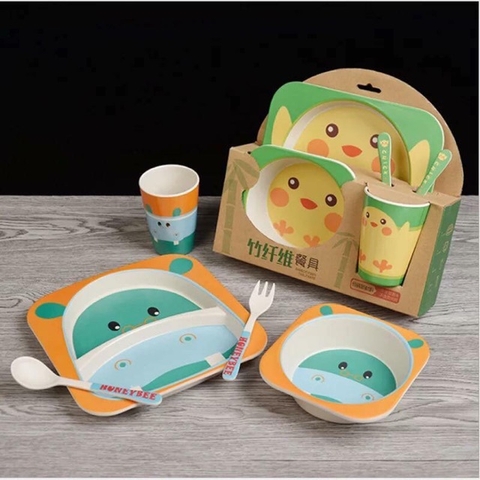 Bộ Ăn Dặm Kids Set 5 Chi Tiết Sợi Tre Siêu Yêu ✨