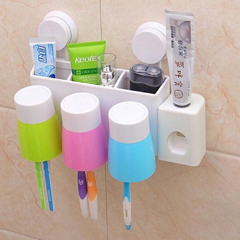 Bộ Nhả Kem Đánh Răng Tự Động Kèm Kệ 3 Cốc