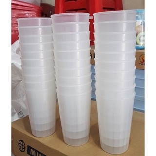 Cốc nhựa trắng sọc uống nước , uống nước mía