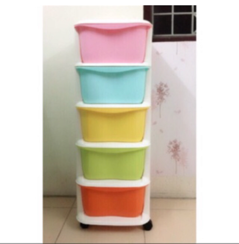 Tủ Nhựa Đa Sắc Ngăn Kéo 5 Tầng Có Bánh Xe - Hàng Việt Nhật, Dùng Để Đồ Chơi, Quần Áo Cho Bé Hay Đồ Dùng Lặt Vặt Đều Rất Tiện Ích