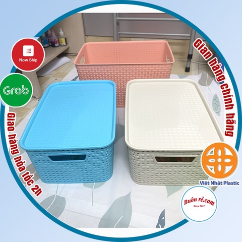 Combo 2 Giỏ nhựa có nắp Hàn Quốc size trung Việt Nhật- Giỏ đựng đồ đa năng tiết kiệm không gian (3387) - Buôn rẻ 01256-1