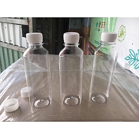 chai nhựa vuông nắp đen hoặc trắng - chai nhựa trà sữa 330ml - nhựa Việt Nhật - nắp đen