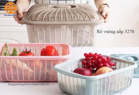 Rổ vuông nắp đựng đồ Việt Nhật (MS:199), Rổ đựng rau củ quả, bát đĩa tiện lợi  aladanh-net-vn