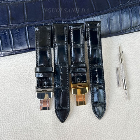 Dây đồng hồ da cá sấu khóa bướm vân ô vuông DDH621-D