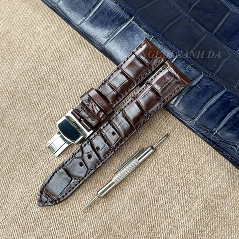 Dây đồng hồ cá sấu vân ô vuông khóa bướm DDH621-N