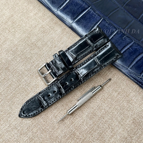 Dây đồng hồ da cá sấu vân bụng màu đen DDH606-D