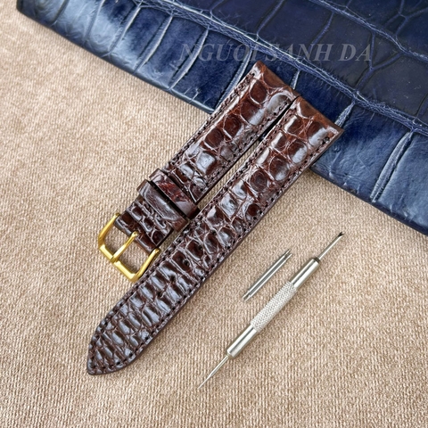 Dây đồng hồ da cá sấu xịn màu nâu DDH-615N