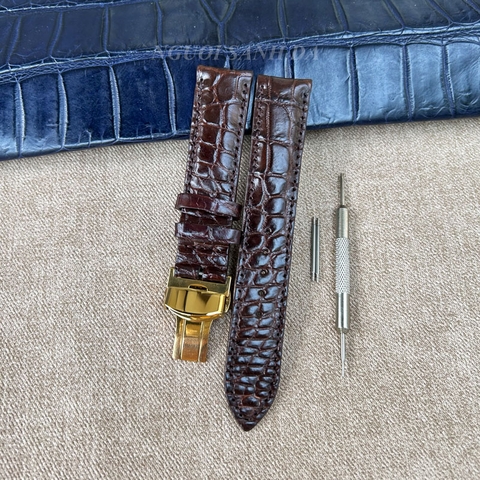 Dây đồng hồ da cá sấu vân hạt khóa bướm DDH620-N