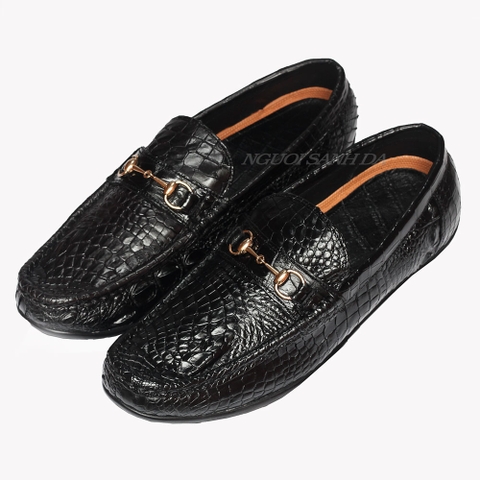 Giày mọi da tay cá sấu thật màu đen GCS713