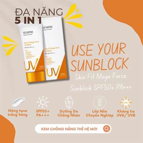 Kem Chống Nắng Geo Lamy Sempre 5in1 SPF50+ PA+++ – ( 100ml)