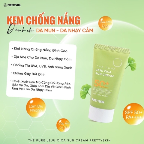 Kem Chống Nắng Dưỡng Ẩm Chiết Xuất Rau Má Pretty Skin The Pure Jeju Cica Sun Cream (50ml)