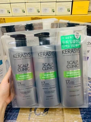 Bộ Dầu Gội Xả Kerasys Scalp Clinic Xám  600ml* (2 gội + 1 xả)
