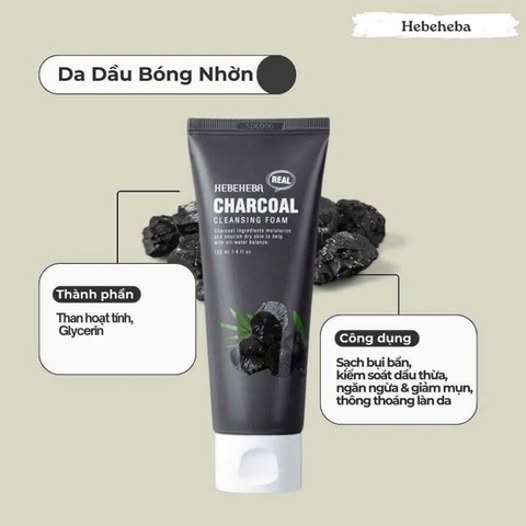 Sữa Rửa Mặt Hebeheba Real Charcoal 120ml